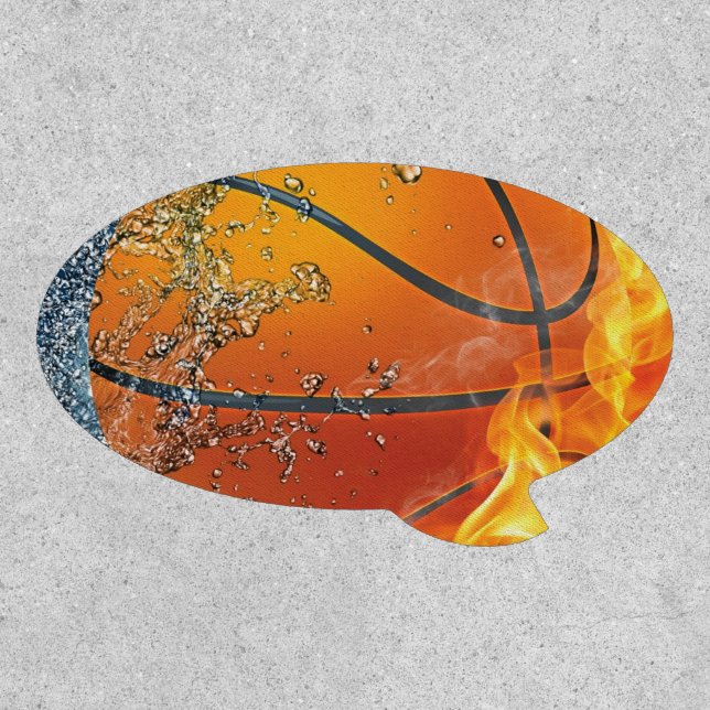 Flaming basketball throw pillow patch (Front)