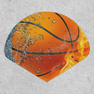 Flaming basketball throw pillow patch