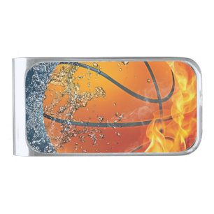 Flaming basketball throw pillow silver finish money clip