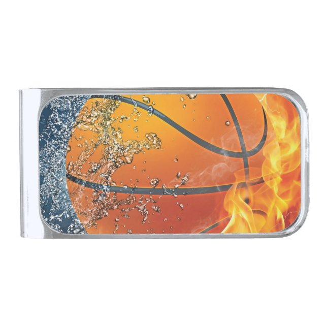 Flaming basketball throw pillow silver finish money clip (Front)