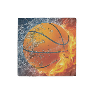 Flaming basketball throw pillow stone magnet