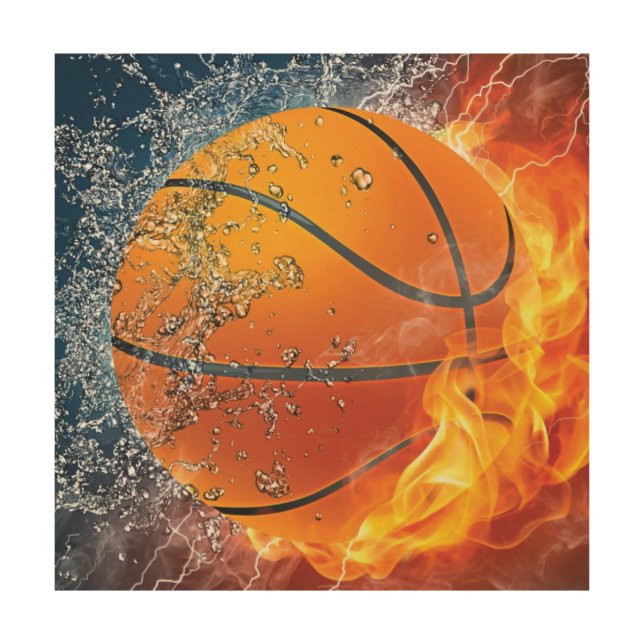 Flaming basketball wood wall art (Front)