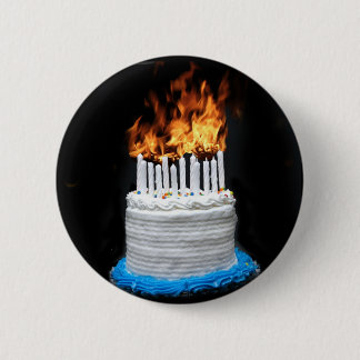 Flaming Birthday Cake Pinback Button