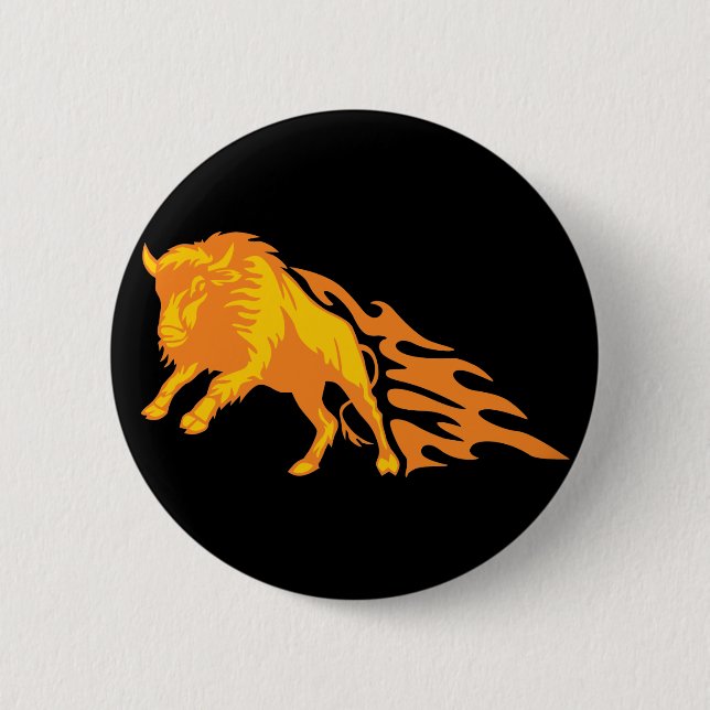 Flaming Bison #3 Pinback Button (Front)