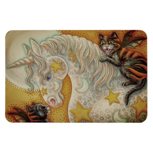 FLAMING BLACK CATS AND HALLOWEEN UNICORN Blank Magnet