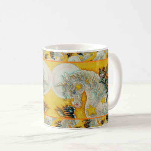 FLAMING BLACK CATS WITH HALLOWEEN UNICORN Colorful Coffee Mug