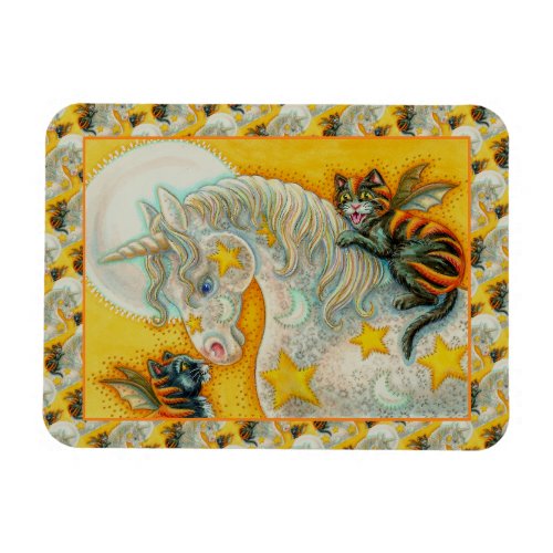 FLAMING BLACK CATS WITH HALLOWEEN UNICORN Colorful Magnet