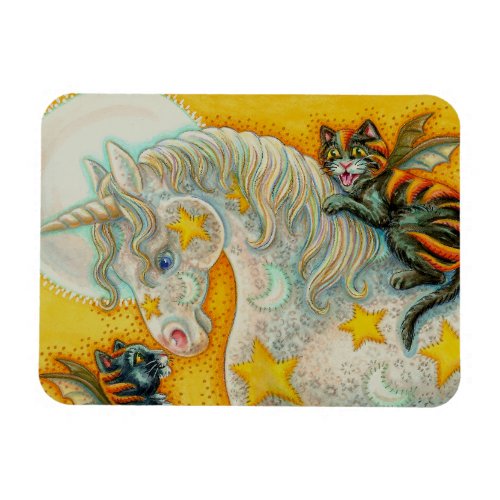 FLAMING BLACK CATS WITH HALLOWEEN UNICORN Colorful Magnet