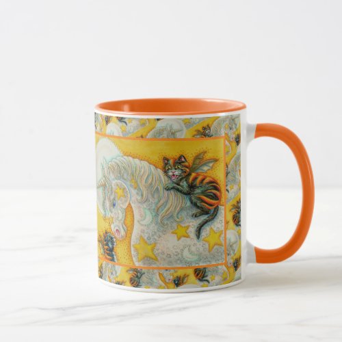 FLAMING BLACK CATS WITH HALLOWEEN UNICORN Colorful Mug