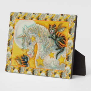 FLAMING BLACK CATS WITH HALLOWEEN UNICORN Colorful Plaque