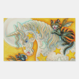 FLAMING BLACK CATS WITH HALLOWEEN UNICORN Colorful Rectangular Sticker