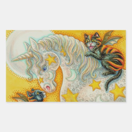 FLAMING BLACK CATS WITH HALLOWEEN UNICORN Colorful Rectangular Sticker