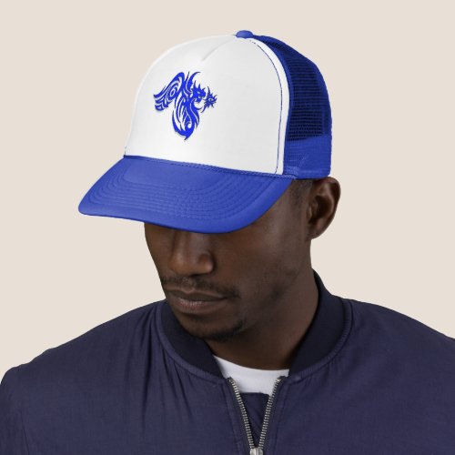 flaming blue dragon trucker hat