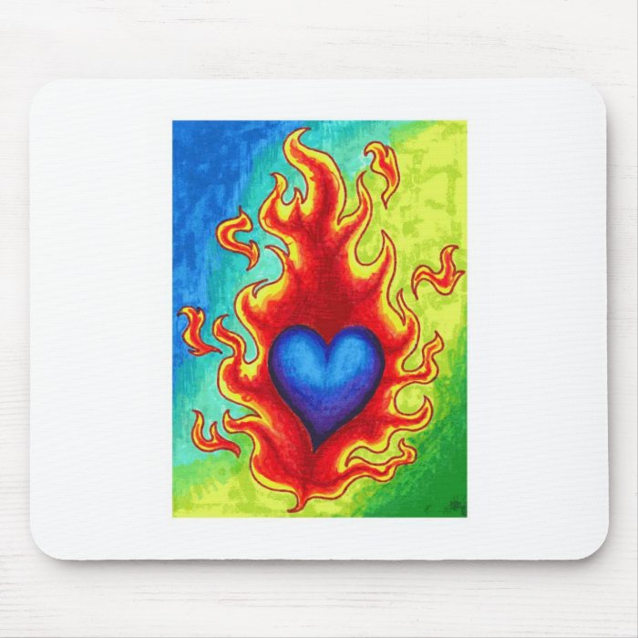 Flaming Blue Heart Mouse Pad