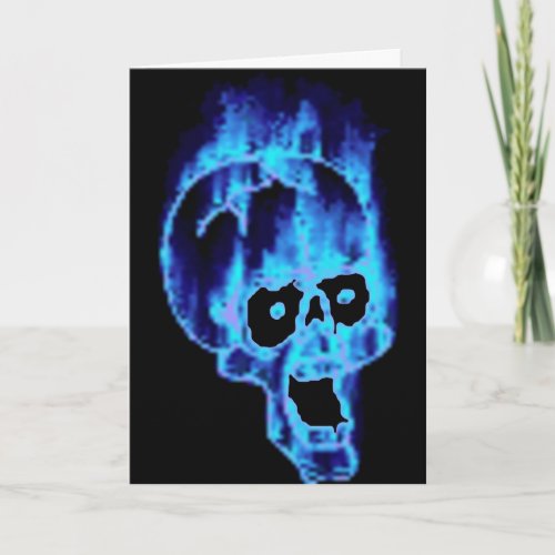 Flaming Blue Skull Halloween Card