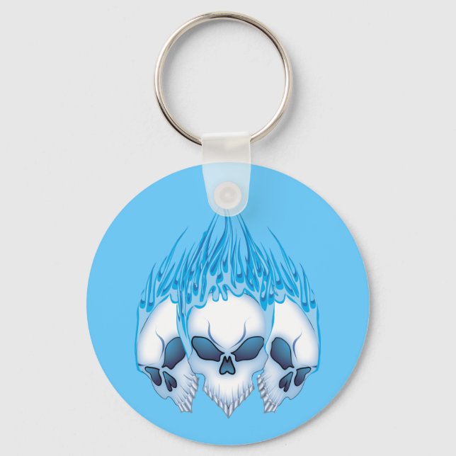 Flaming Blue Skulls Keychain (Front)