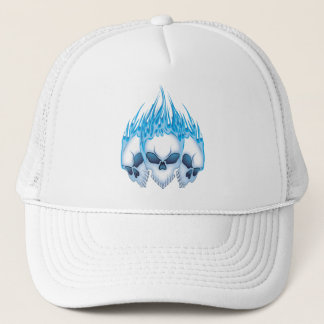 Flaming Blue Skulls Trucker Hat