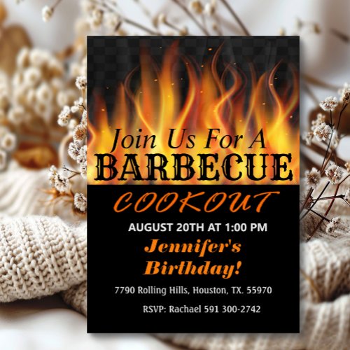 Flaming Bonfire Barbecue Birthday   Invitation