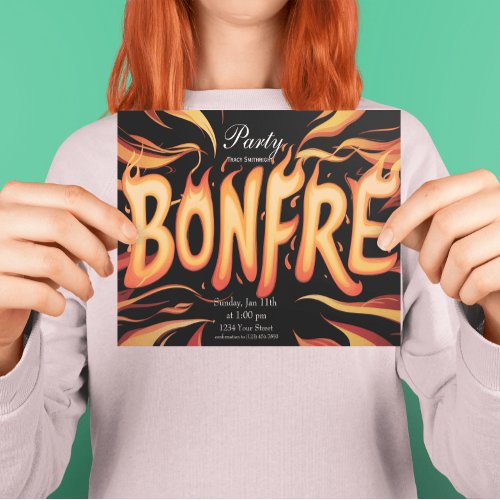 Flaming Bonfire Word Art Invitation