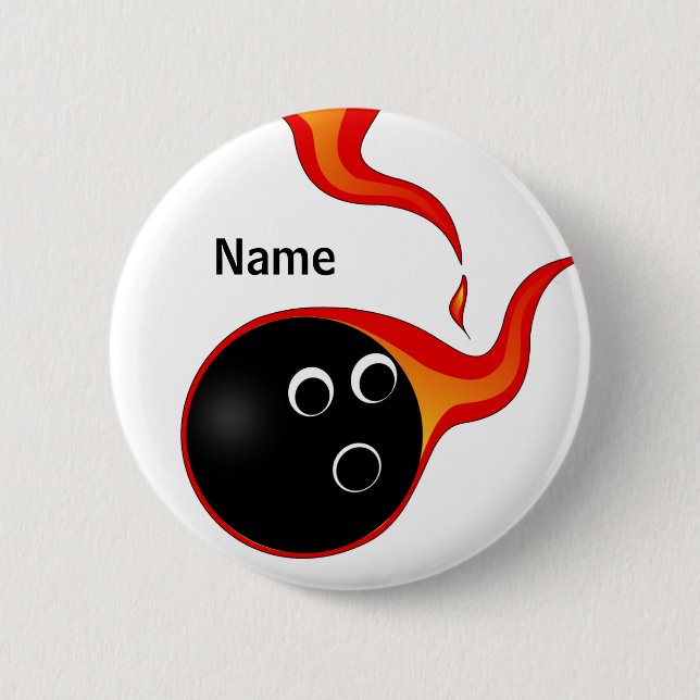 flaming bowling ball badge pinback button (Front)