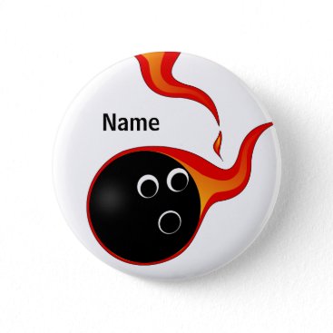 flaming bowling ball badge pinback button