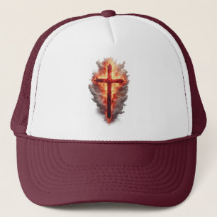  Flaming Christian Cross Trucker Hat