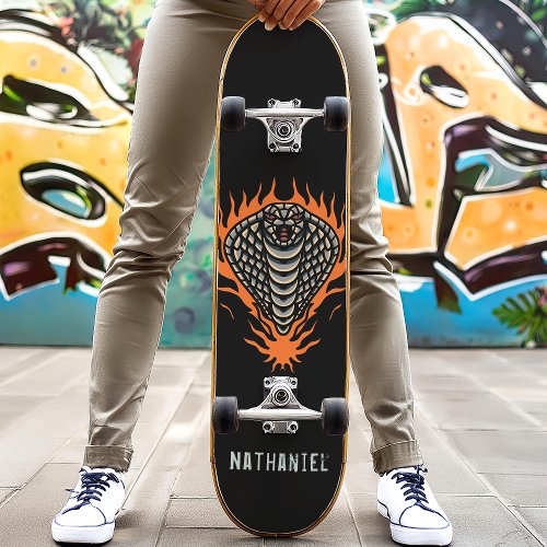Flaming Cobra Snake Custom Name Skateboard