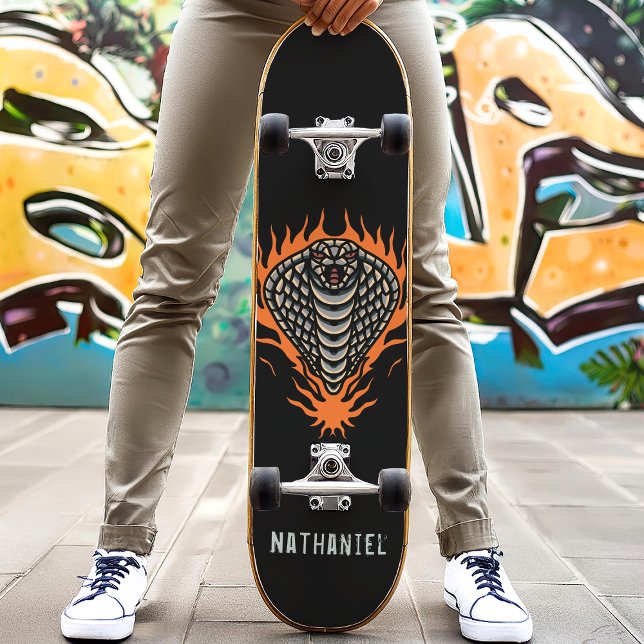 Flaming Cobra Snake Custom Name Skateboard (Creator Uploaded)
