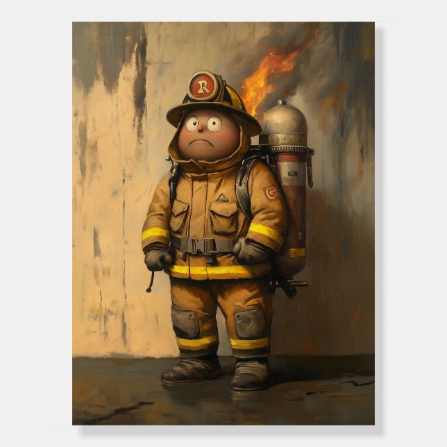 Flaming Concern: The Overwhelmed Firefighter Foam Board (Front)