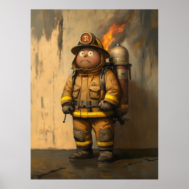 Flaming Concern: The Overwhelmed Firefighter Poster (Front)