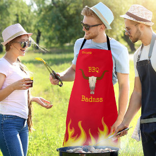 Flaming Cow Skull BBQ Badass Apron