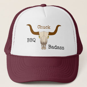 Flaming Cow Skull BBQ Badass Trucker Hat