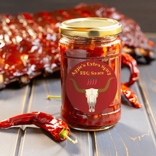 Flaming Cow Skull BBQ Sauce Classic Round Sticker