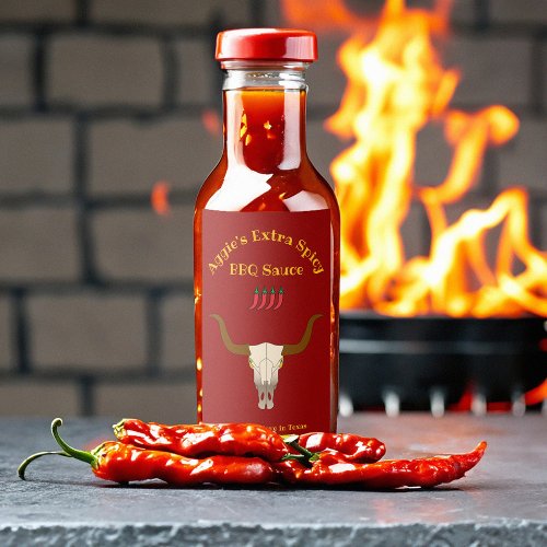 Flaming Cow Skull BBQ Sauce Food Label