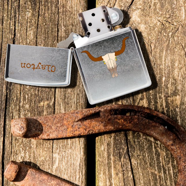 Flaming Cow Skull Custom Name Zippo Lighter (Creator Uploaded)