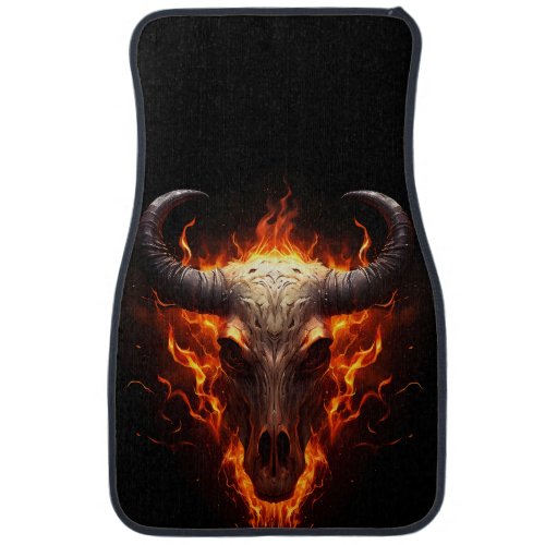 Flaming Cow Skull Fire Cowboy Car Floor Mat