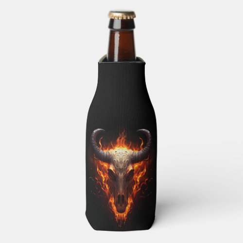 Flaming Cow Skull Goth Bottle Cooler