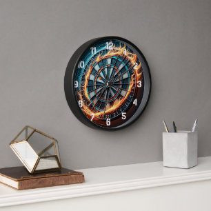 Flaming Dartboard – Circle of Fire Darts Art Clock