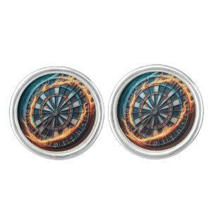 Flaming Dartboard – Circle of Fire Darts Art Cufflinks