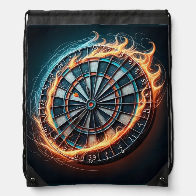 Flaming Dartboard – Circle of Fire Darts Art Drawstring Bag (Front)
