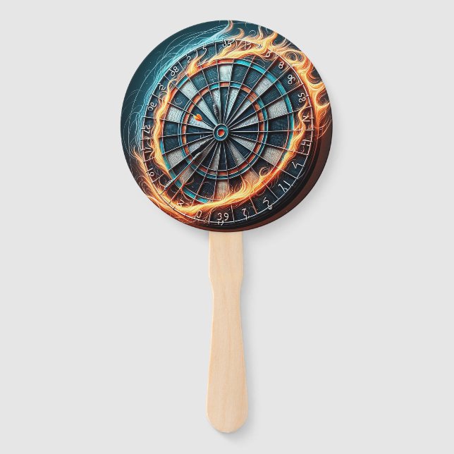 Flaming Dartboard – Circle of Fire Darts Art Hand Fan (Front)