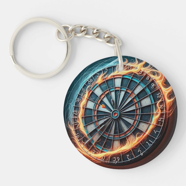 Flaming Dartboard – Circle of Fire Darts Art Keychain (Front)