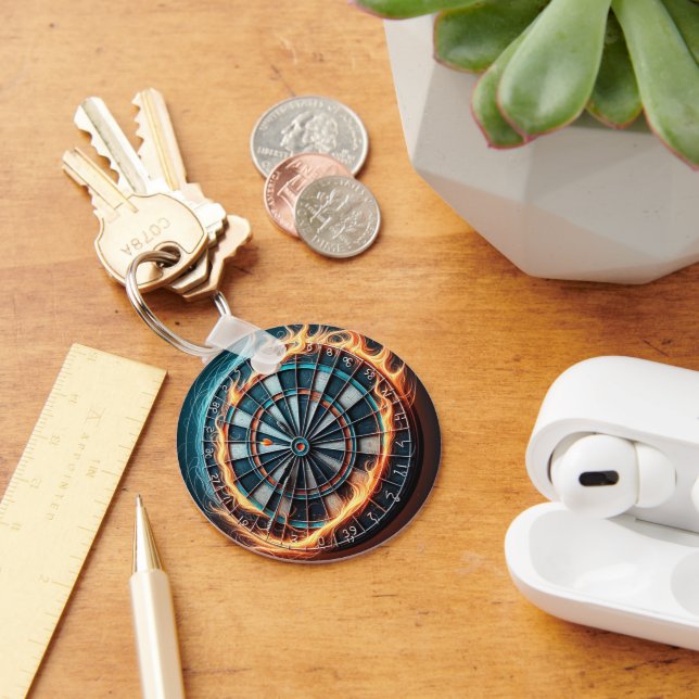 Flaming Dartboard – Circle of Fire Darts Art Keychain (Desk)