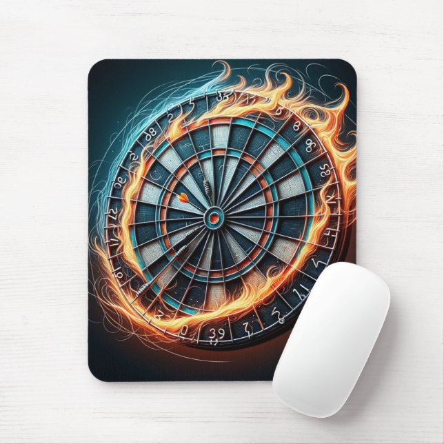 Flaming Dartboard – Circle of Fire Darts Art Mouse Pad (With Mouse)
