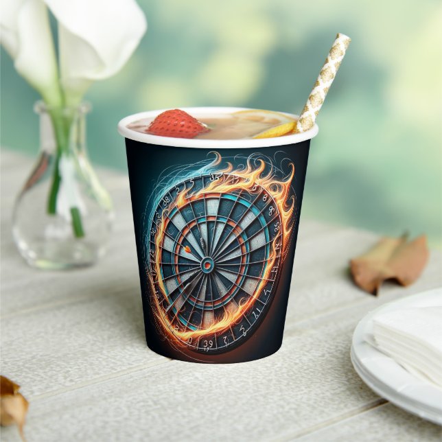 Flaming Dartboard – Circle of Fire Darts Art Paper Cups (Insitu)