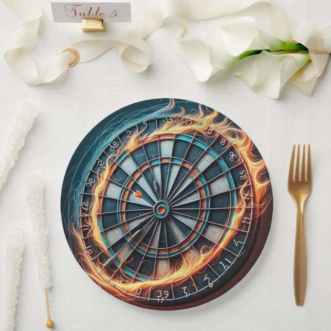 Flaming Dartboard – Circle of Fire Darts Art Paper Plates (Wedding)