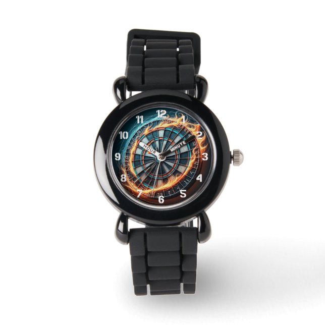 Flaming Dartboard – Circle of Fire Darts Art Watch (Front)