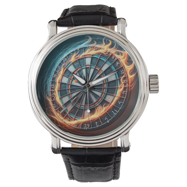 Flaming Dartboard – Circle of Fire Darts Art Watch (Front)