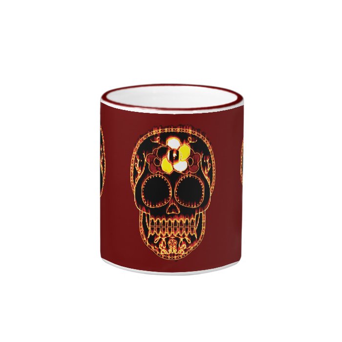 Flaming Day of the Dead Skull Coffee Mug