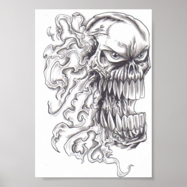 Flaming Demonic Skull Art Poster (Front)